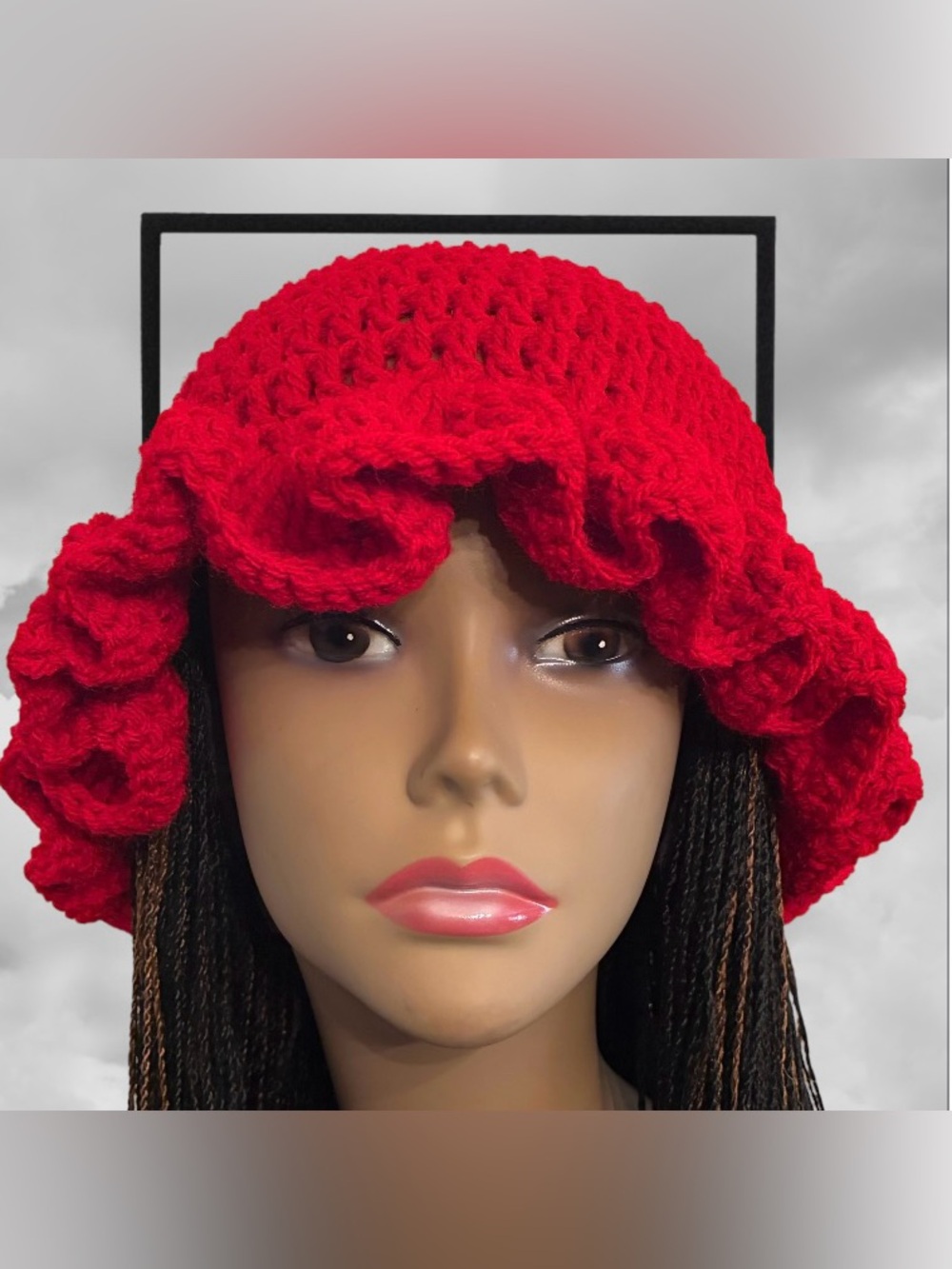 Red Ruffled Handmade Crocheted Bucket Hat - Women's Fashion Accessory